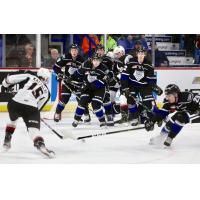 Vancouver Giants centre Holden Katzalay takes aim against the Victoria Royals