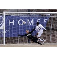 Mamadi Camara of Colorado Springs Switchbacks FC scores against the University of Denver